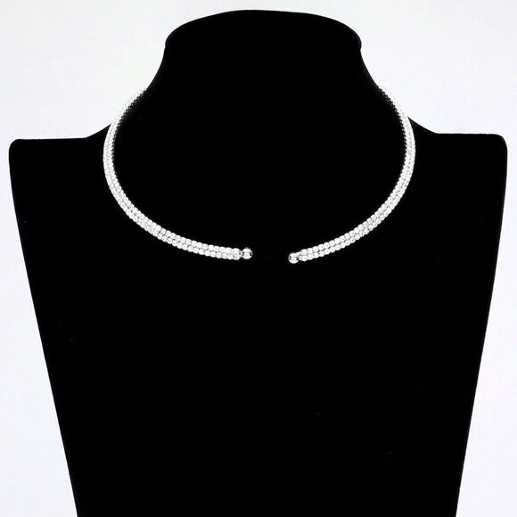 Black Marquise Stone Accented Rhinestone Choker Necklace Set - Picture 2 of 7
